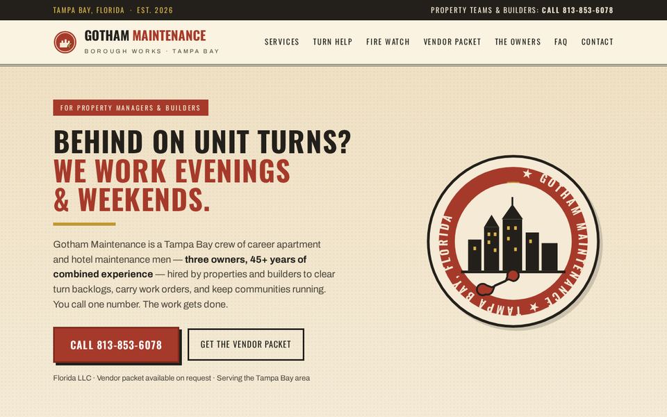 Screenshot of the Gotham Maintenance LLC homepage